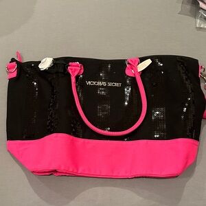 Victoria's Secret Black and Pink Tote with Sequins